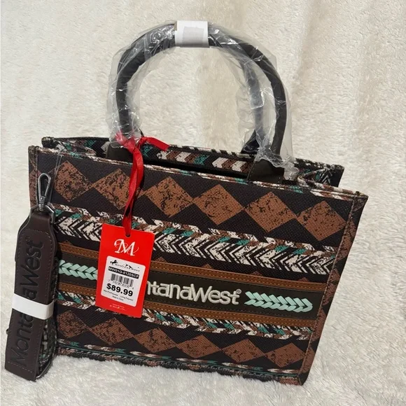 Montana West Geometric Brown and Black Tote - Picture 5 of 7